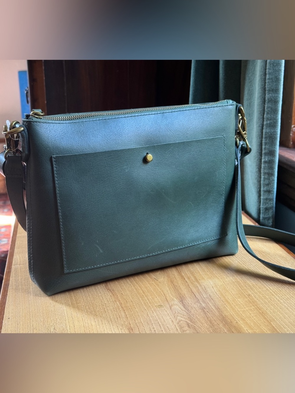 Madewell Forest Green Leather Crossbody Bag